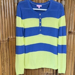 Lilly Pulitzer Blue and Yellow Striped Long Sleeve Sweater. Size M